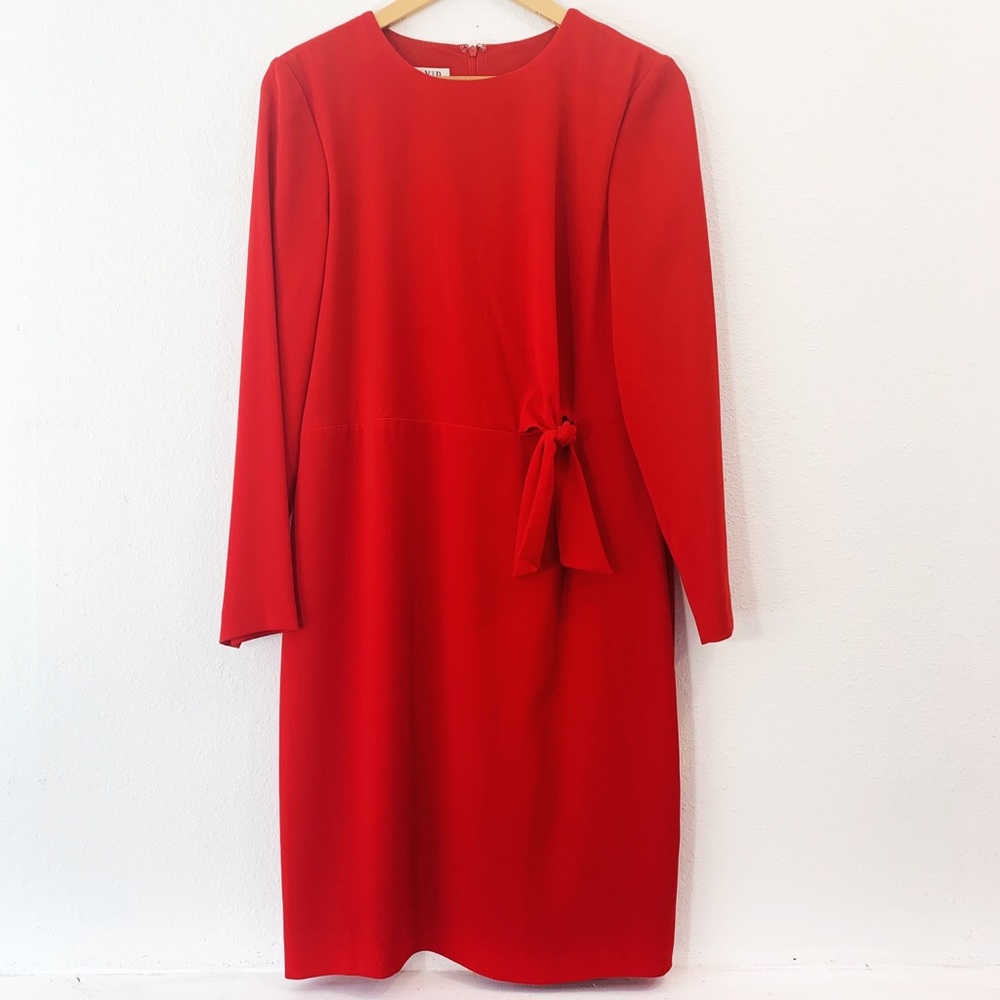 David Warner Petites New York Red Crew Neck Dress